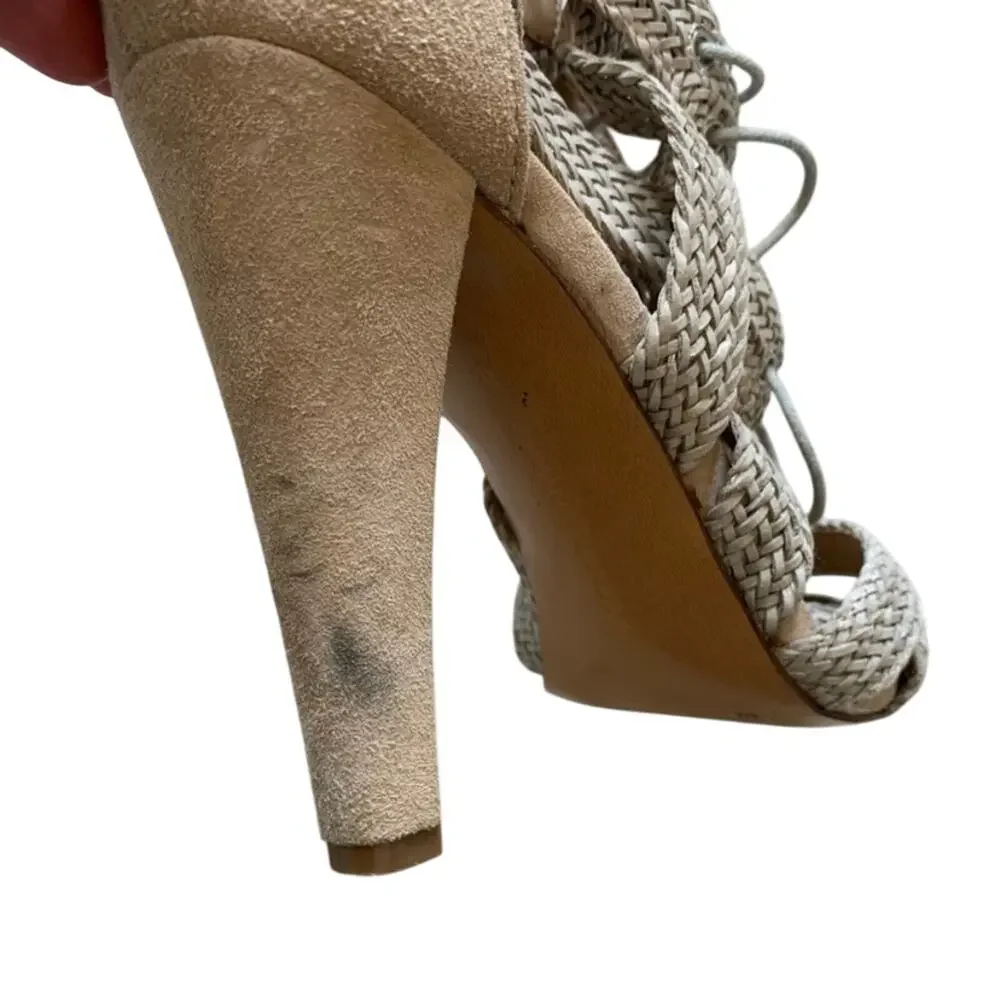 Banana Republic Tan Rattan Lace Up High Heel Sandals